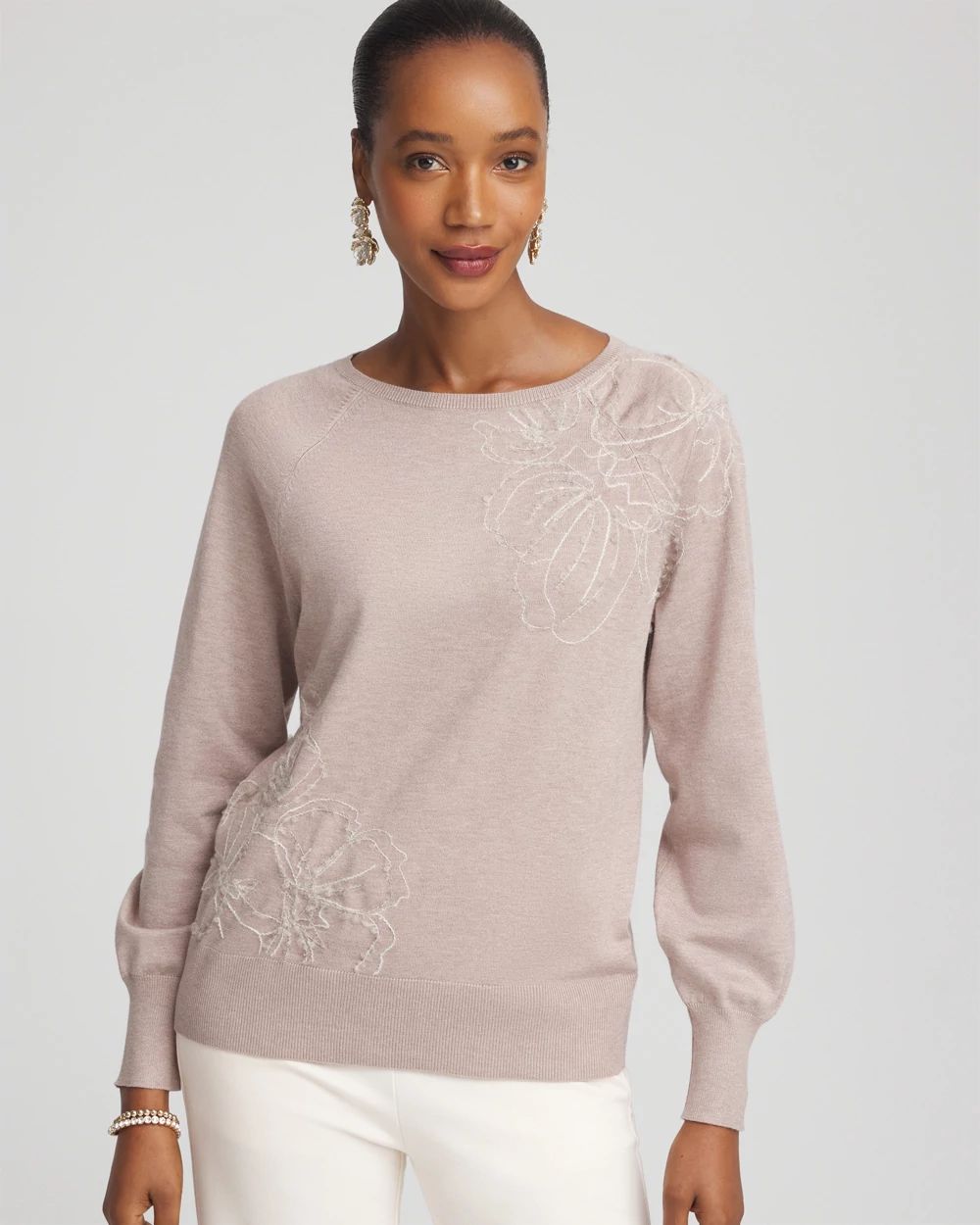 Embroidered Pull-Over Boatneck Sweater | Chico's